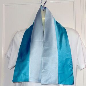 Vintage mid century aqua & light‎ blue stripe double layer satin polyester scarf